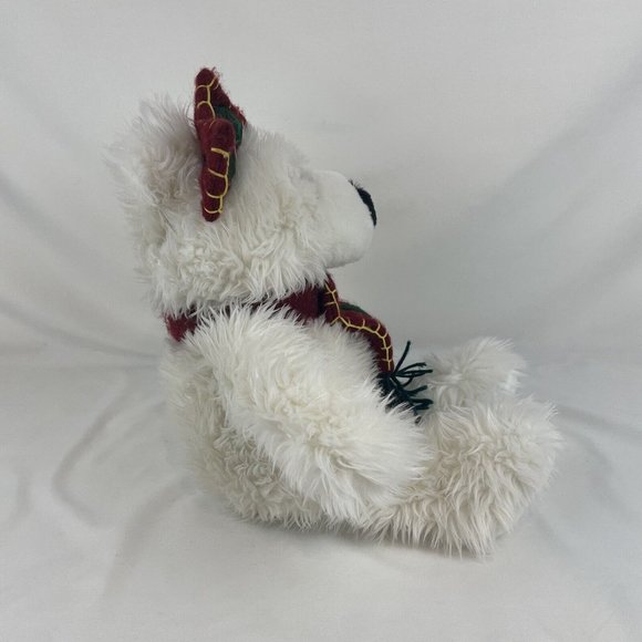 Main Joy Limited White Christmas Teddy bear 15” Plush Scarf & Bow Long Fuzzy Fur - Picture 4 of 7